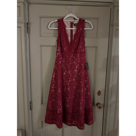 Kiss Kiss Burgundy Lace Sleeveless Midi Dress S Classy Holiday Event Cocktail - Picture 4 of 13